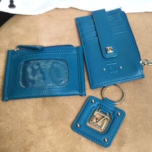 Stone Mountain 2 small zipper wallets/card holders & keychain! Leather Euc
